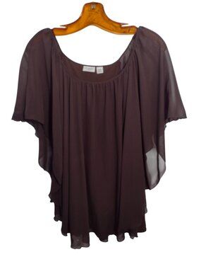 Cato Butterfly Sleeve Chiffon Top 18/20W Fairy Flowy Layered Brown Ethereal